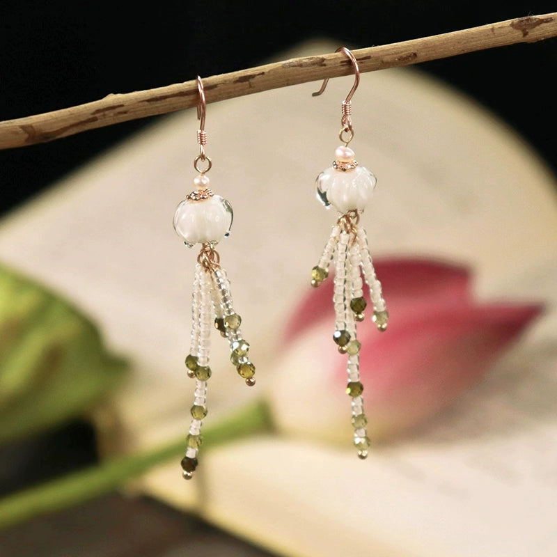 Silver Lilies Chinese Style Earrings