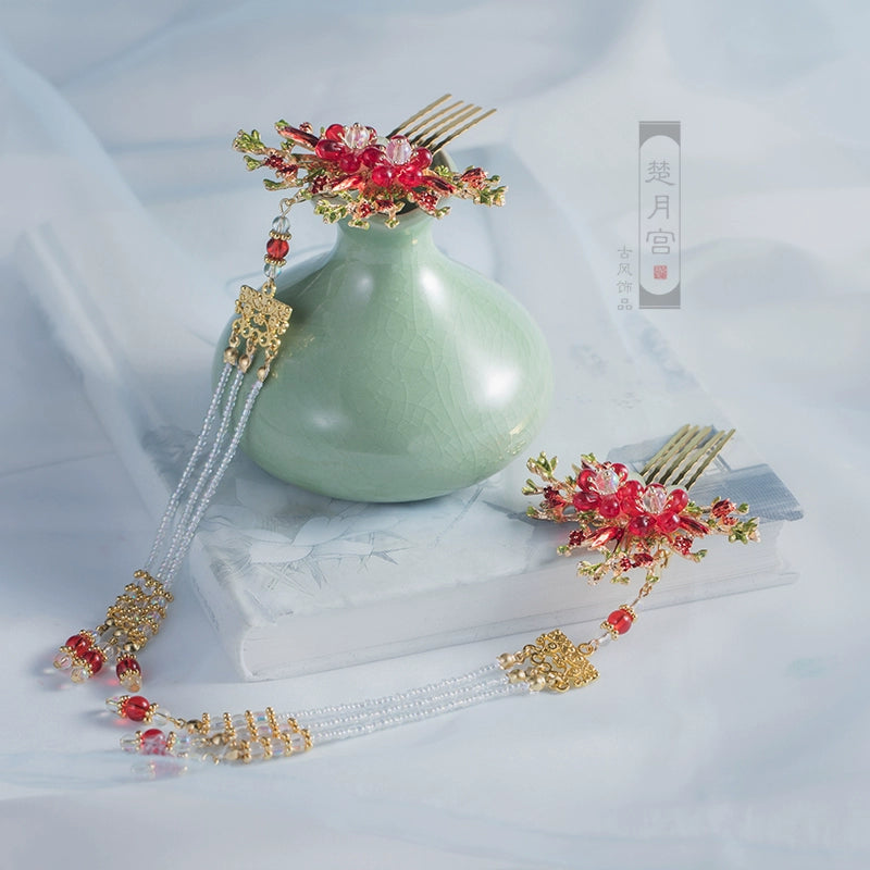 Long Tassels Hair Comb: Plum Blossom