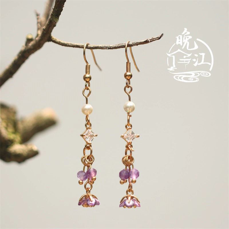 Purple Kite Tassel Chinese Style Earrings