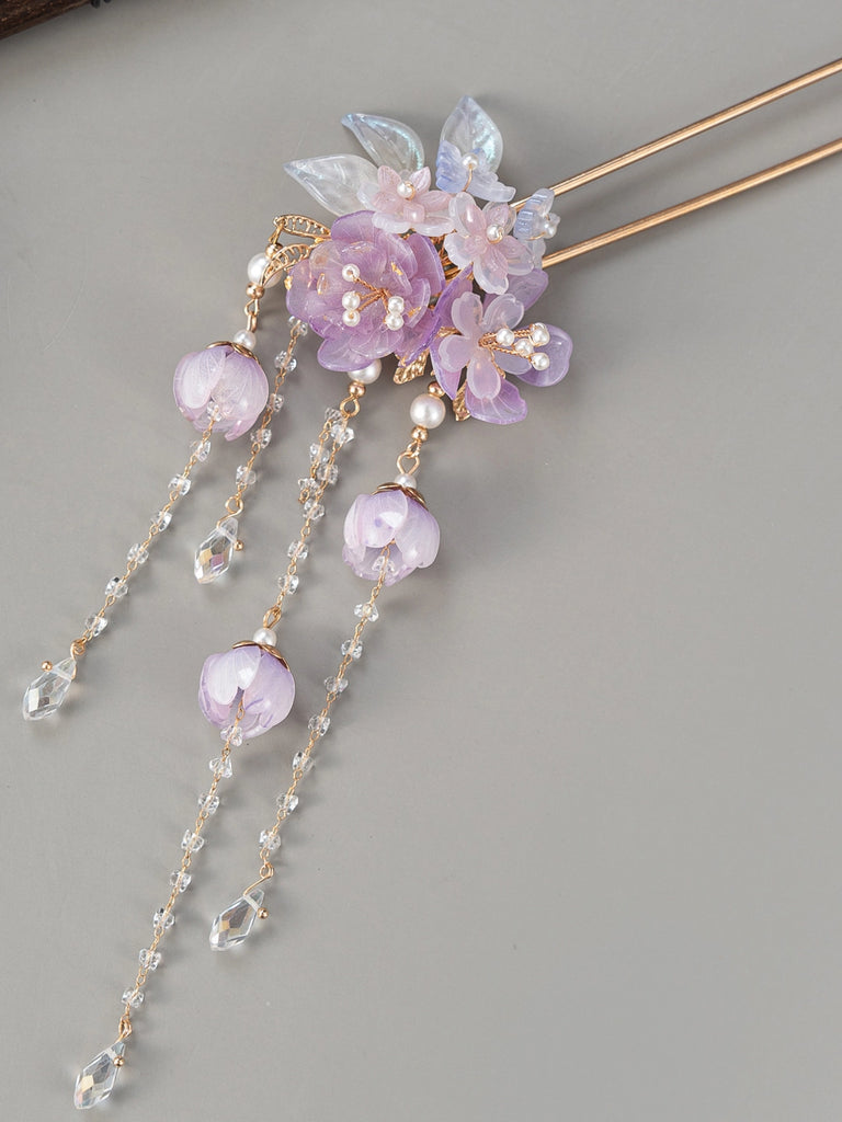 Purple Kite & Peony Hairpin Antique Hair Stick for Hanfu & Cheongsam