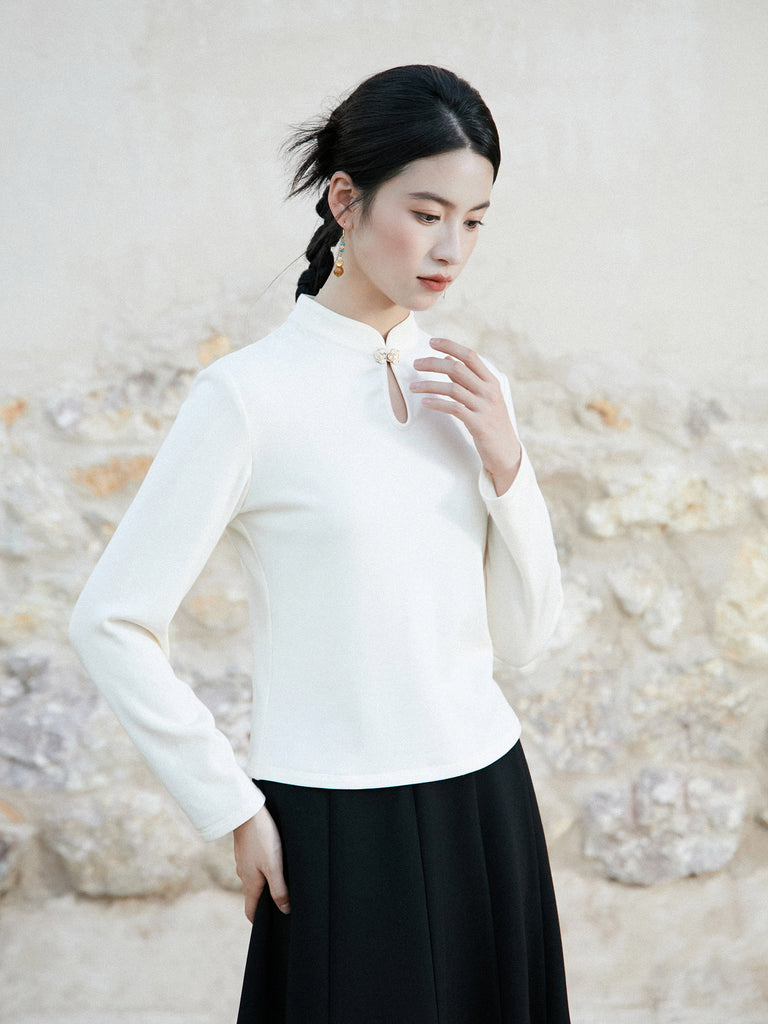 New Chinese Style Knitted Top in White - Wind Bamboo – Hanfu Story
