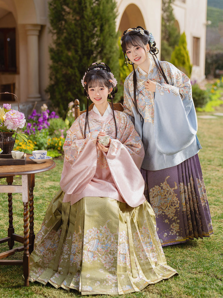 Ming Dynasty Pastel Violet Mint Green Pipa Sleeve Top & Mamian Skirt | Menghuan 梦幻