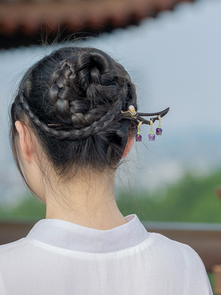 Ebony Hair Stick: Three Lilies