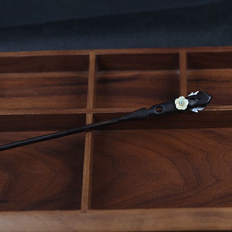 Phoenix Feather Natural White Mother-of-Pearl Ebony Hair Stick