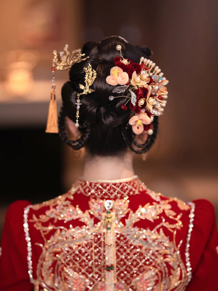 Chinese Wedding Hair Accessories: Crimson