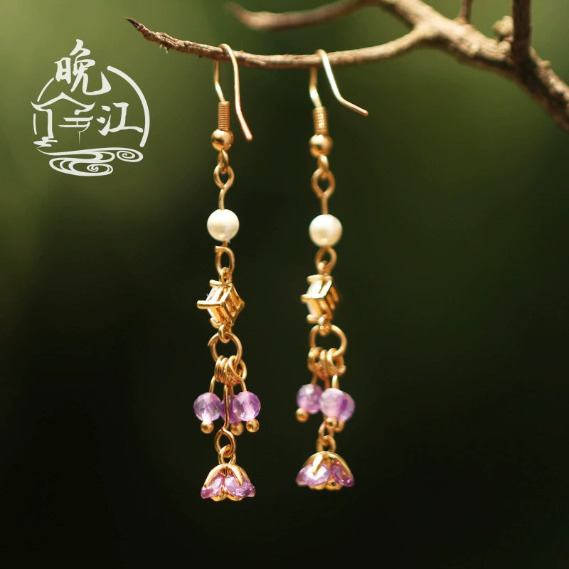 Purple Kite Tassel Chinese Style Earrings