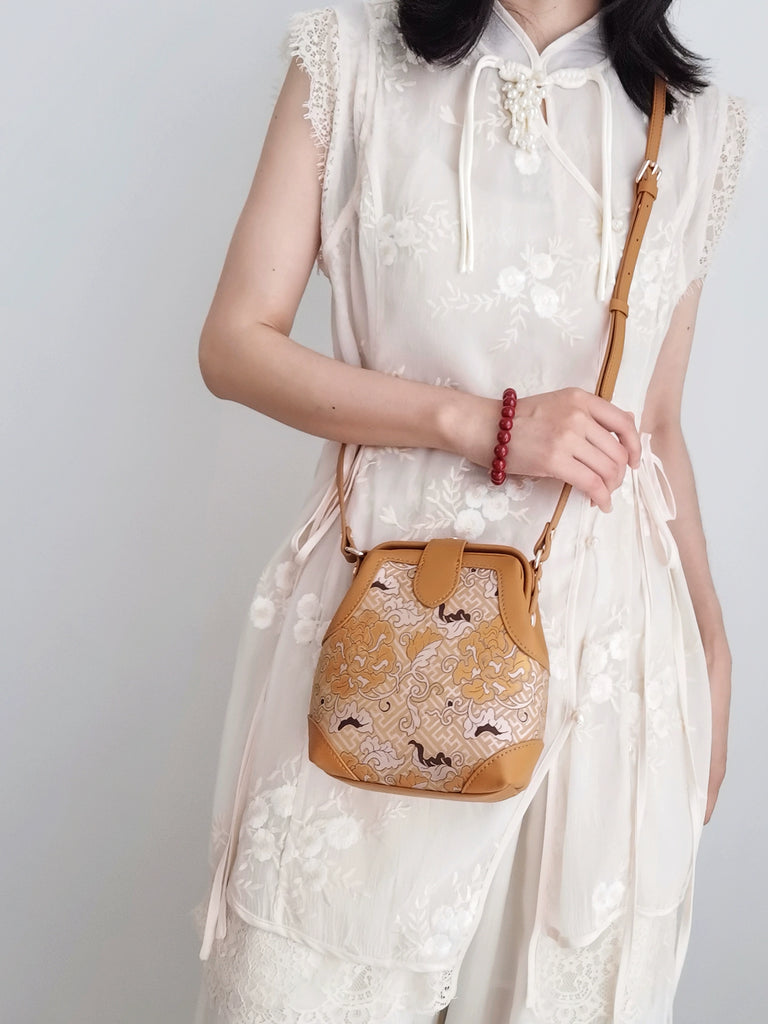 Golden Flowers Crossbody Bag for Women