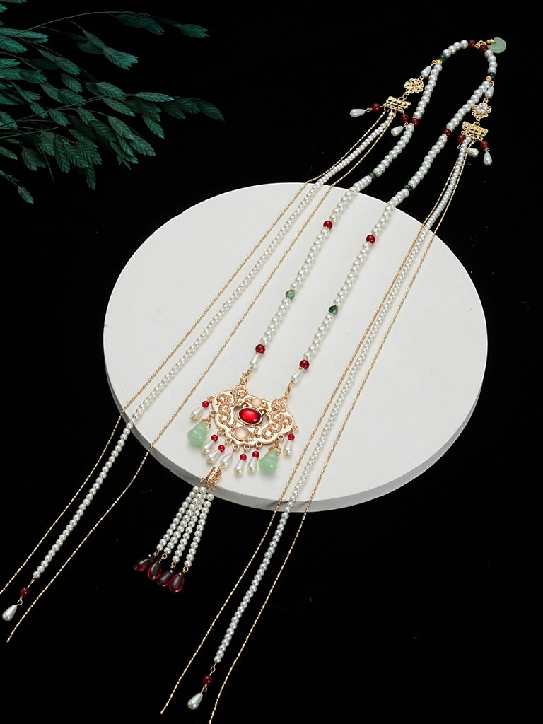 Ping'an Lock Long Tassel Chinese Style Necklace