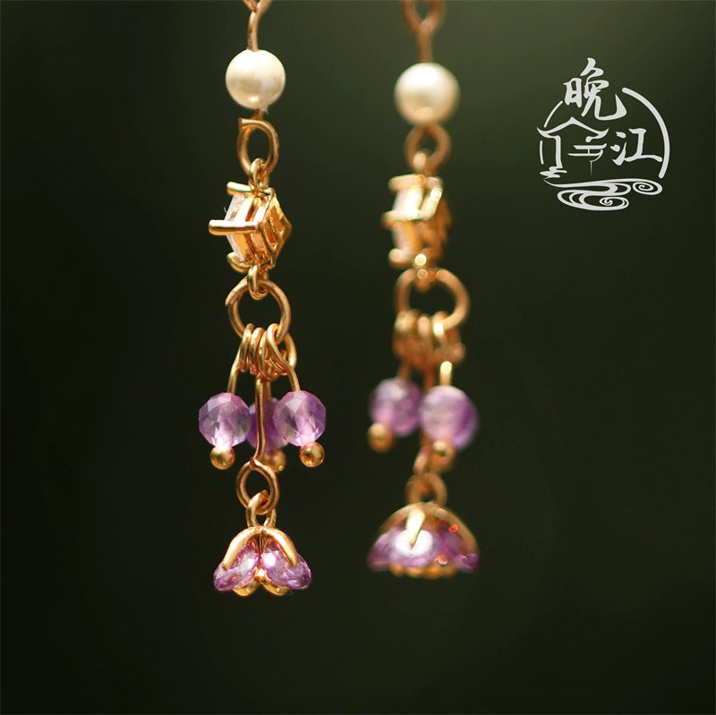 Purple Kite Tassel Chinese Style Earrings