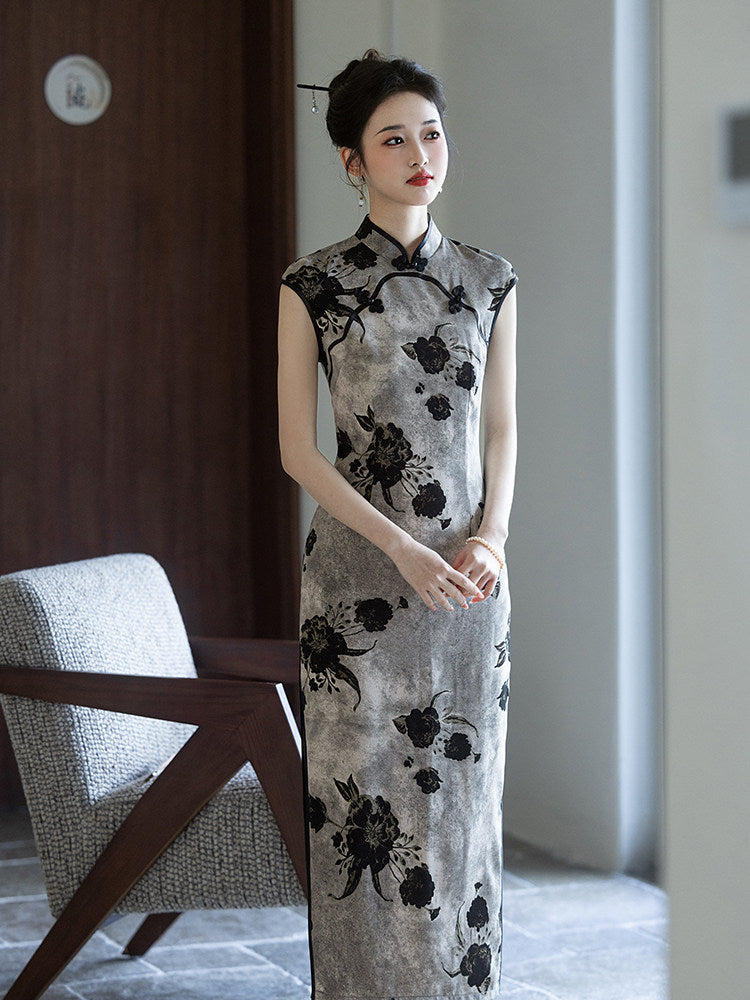 Sleeveless Floral Long Cheongsam | Haifu – Hanfu Story