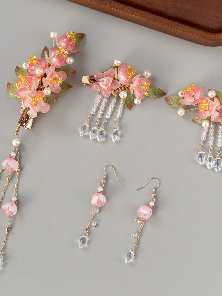 Falling Cherry Blossom Poetry - Hanfu Hair Accessories Set, Romantic Ancient Style Hairpins