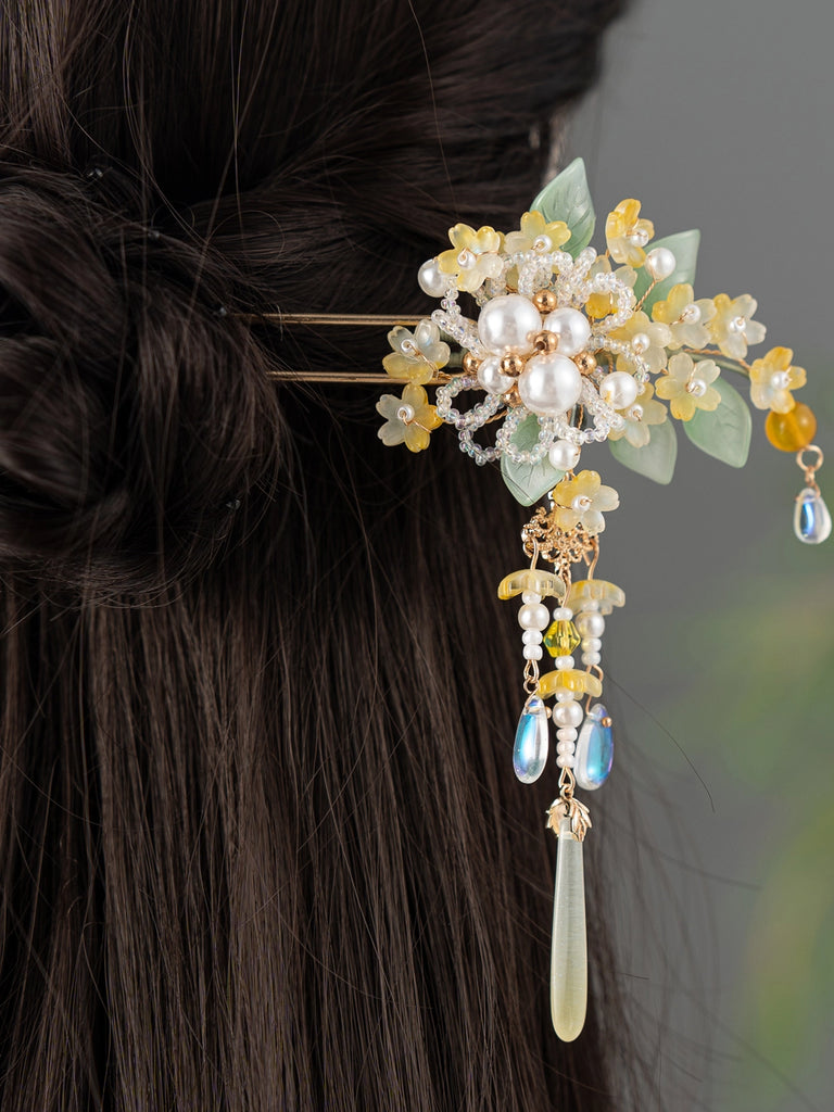 Golden Autumn Flower U-Shaped Hair Stick for Hanfu & Cheongsam