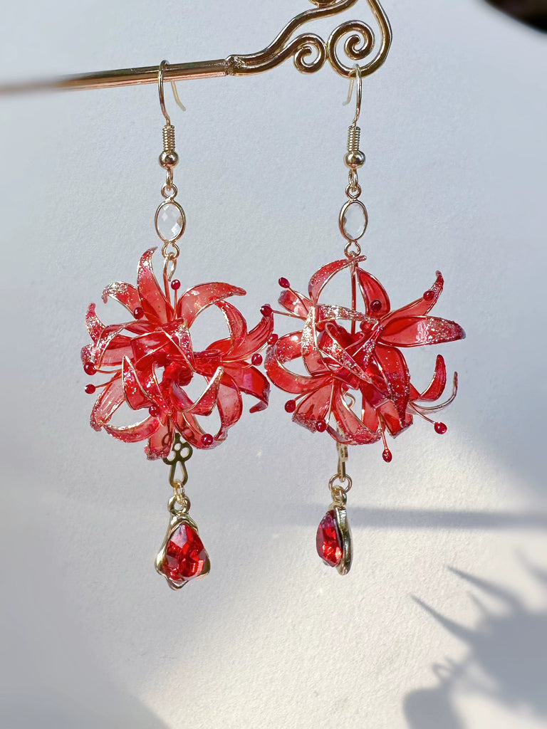 Red Spider Lily Chinese Style Earrings