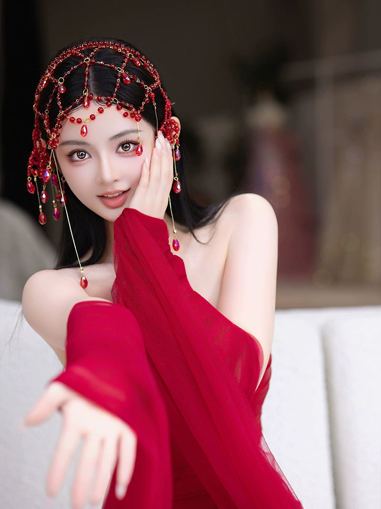 Exotic Dunhuang Bridal Hair Accessories Set Tassel Forehead Pendant Wedding Headpiece