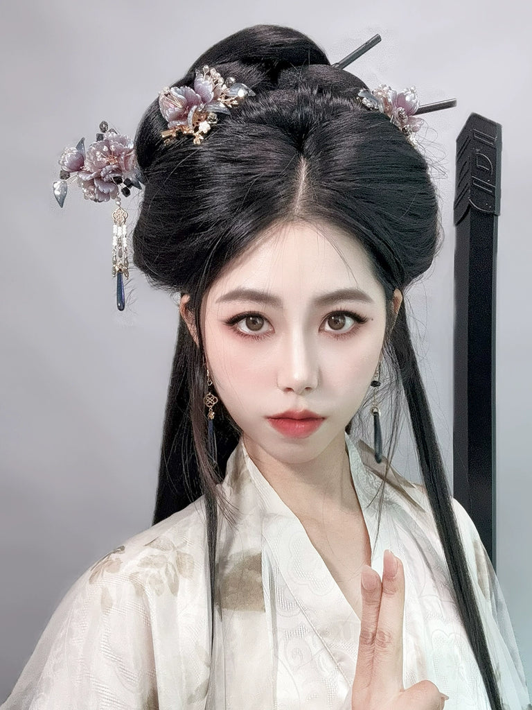 Ink Cloud Dark Purple Floral Hanfu Hair Accessories Set