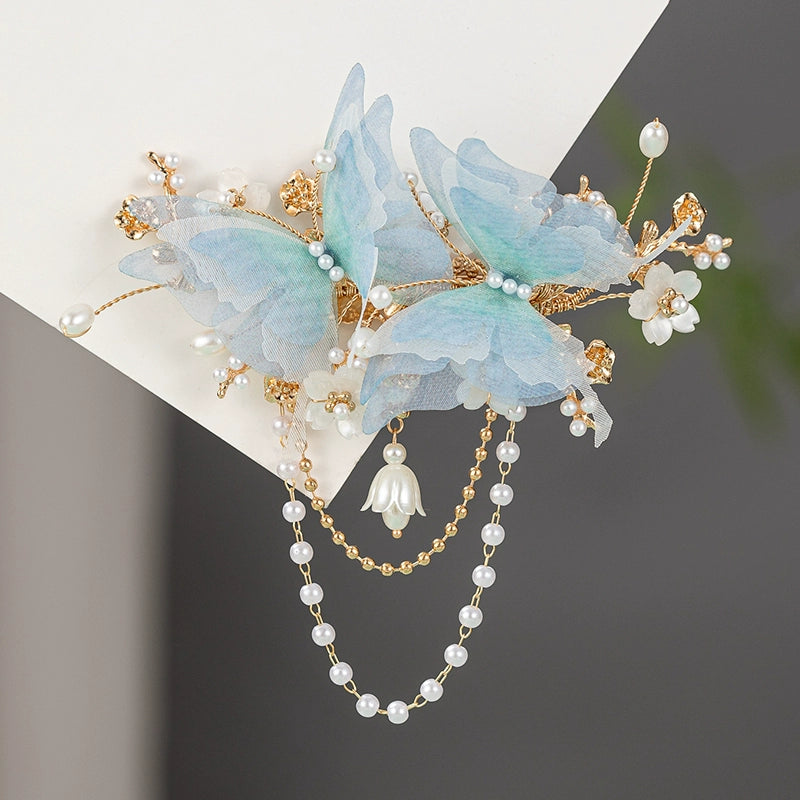 Back Hair Pin: Blue Butterflies