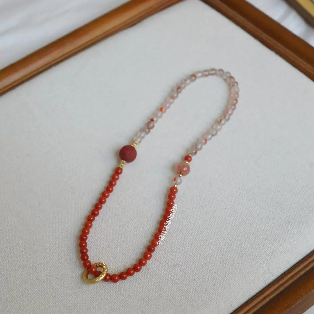 Original Nezha Southern Red Agate Bracelet Multi-Circle Buddha Beads, Chinese Style Red Gift