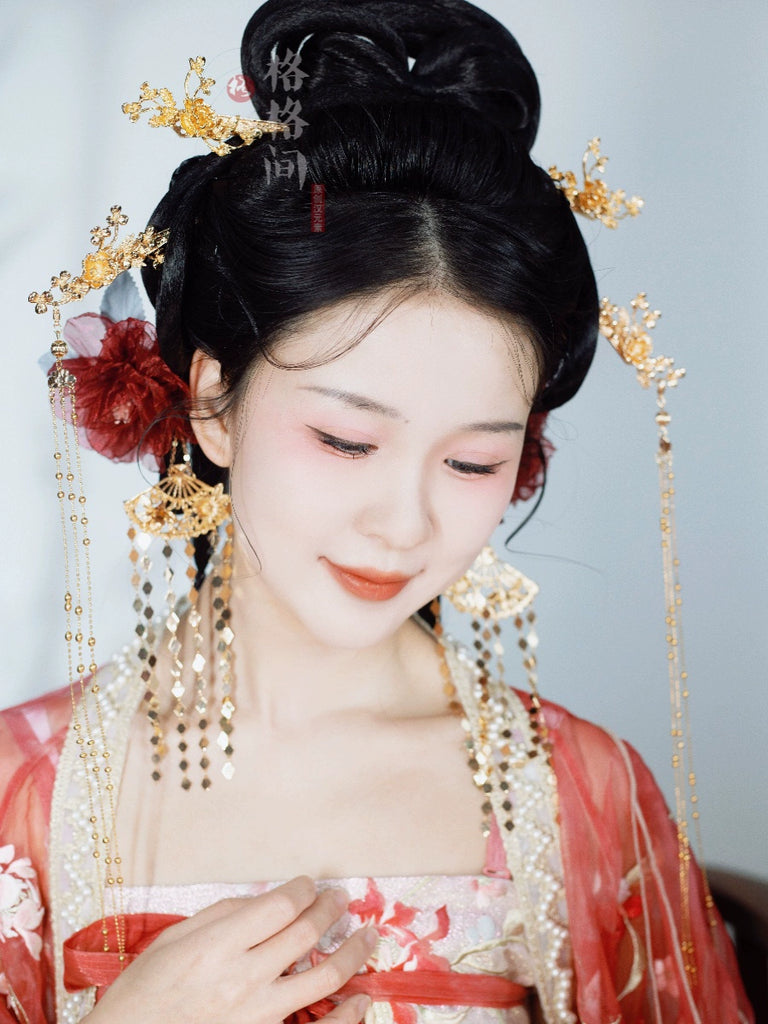 Hanfu Hair Clips: Crimson Rose