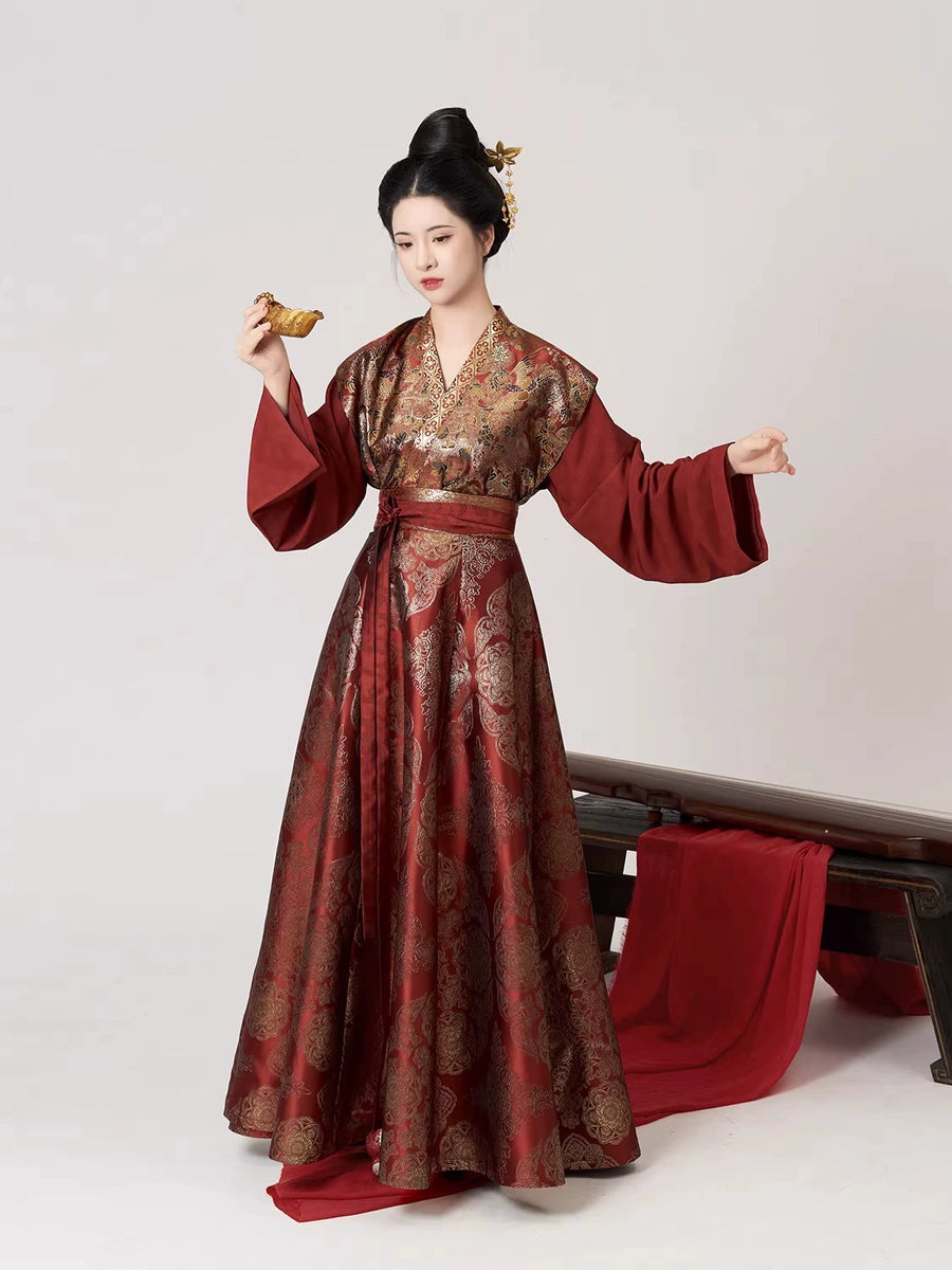 Tang Dynasty Modern Hanfu Set with Beizi Overlay & Flowing Eight-Panel ...