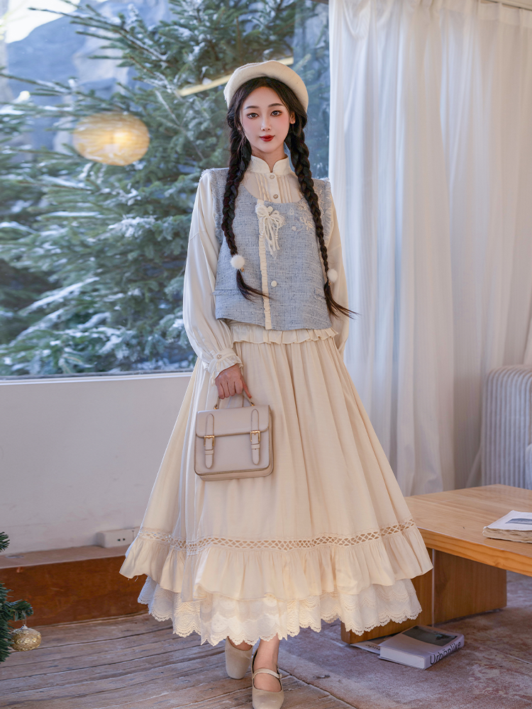 Ming Dynasty Modern Hanfu Vest and Layered Skirt - Sea Salt Magnolia 海 ...