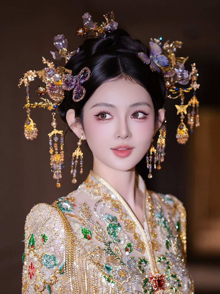 Light-Toned Butterfly Tassel Bridal Hairpin Celestial New Chinese Style Wedding Headpiece