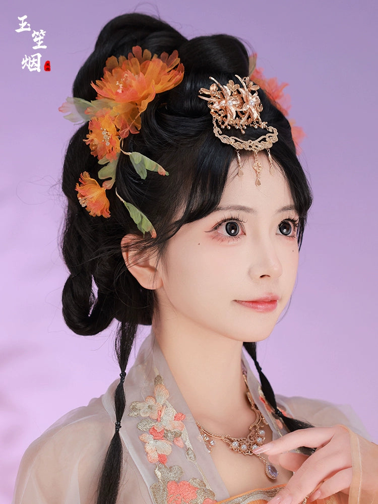 Hanfu Hair Accessories Set: Orange Peony