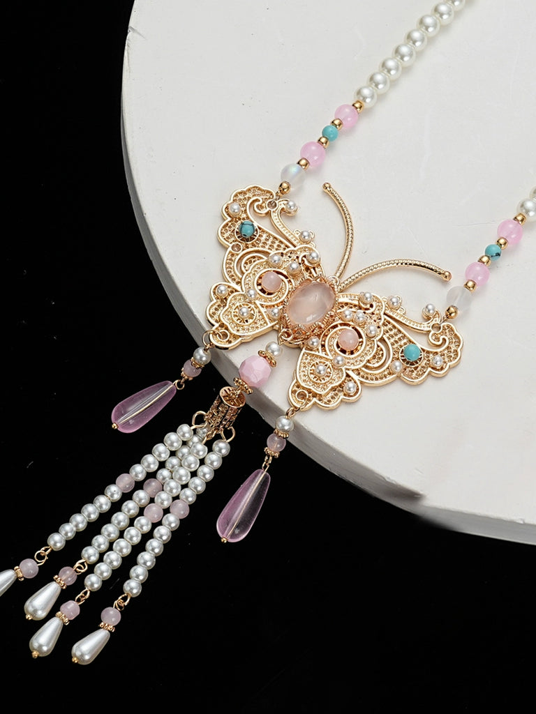 Peach Butterfly Chinese Style Necklace