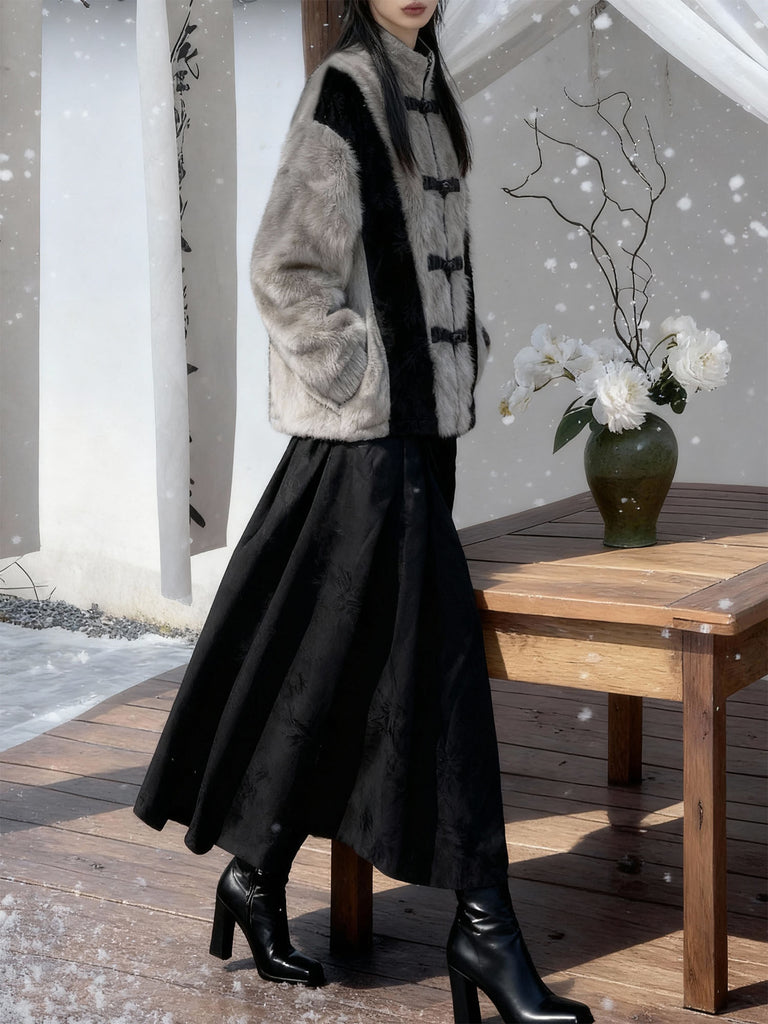 New Chinese Style Faux Rabbit Fur Jacket - Golden Bamboo Leaf 金竹叶 (Pre ...
