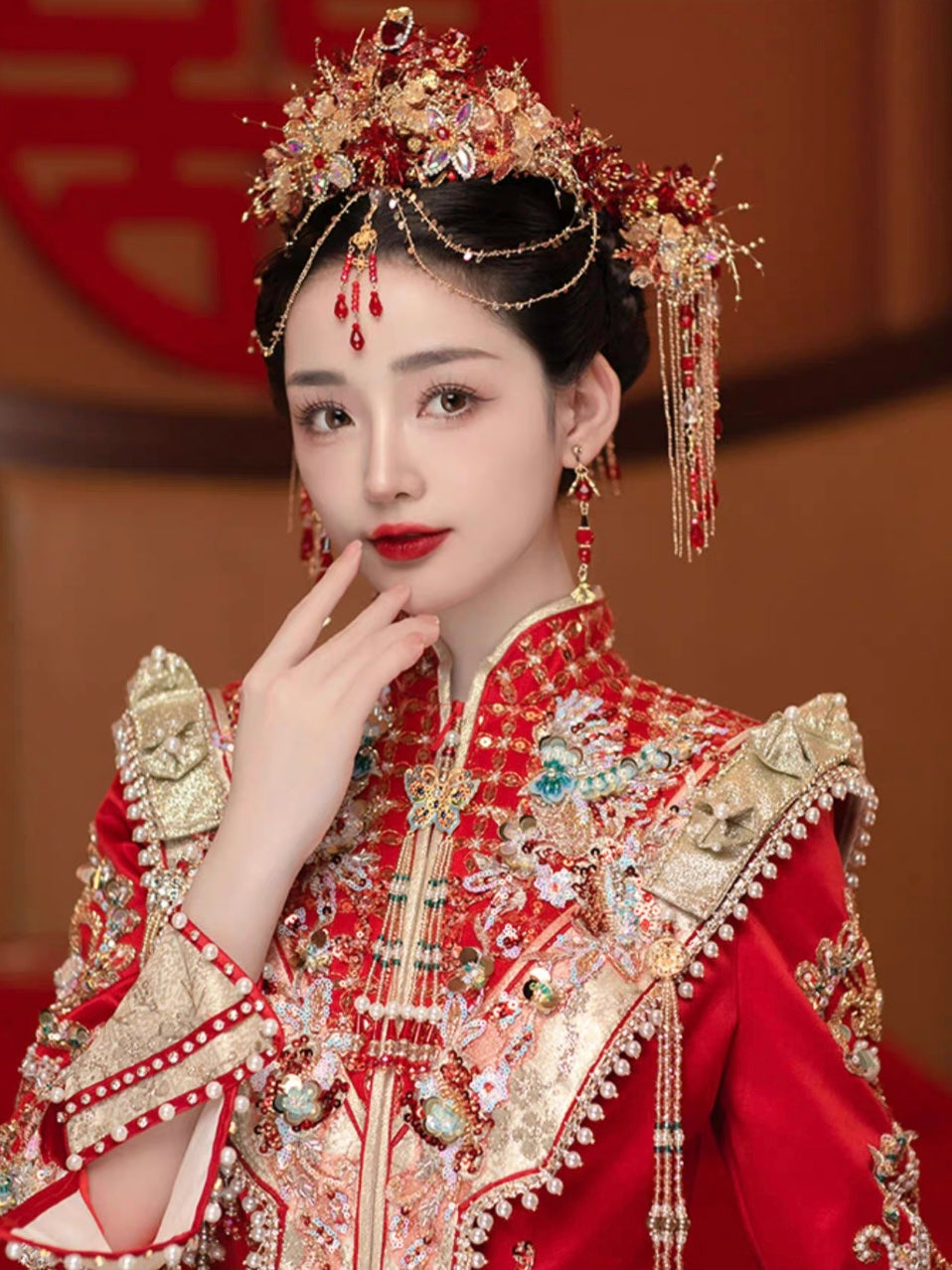 Chinese traditional empress queen cosplay photos headdress hair crown  Chinese wedding brides phoenix hair accessories- Content : Crown and  earrings