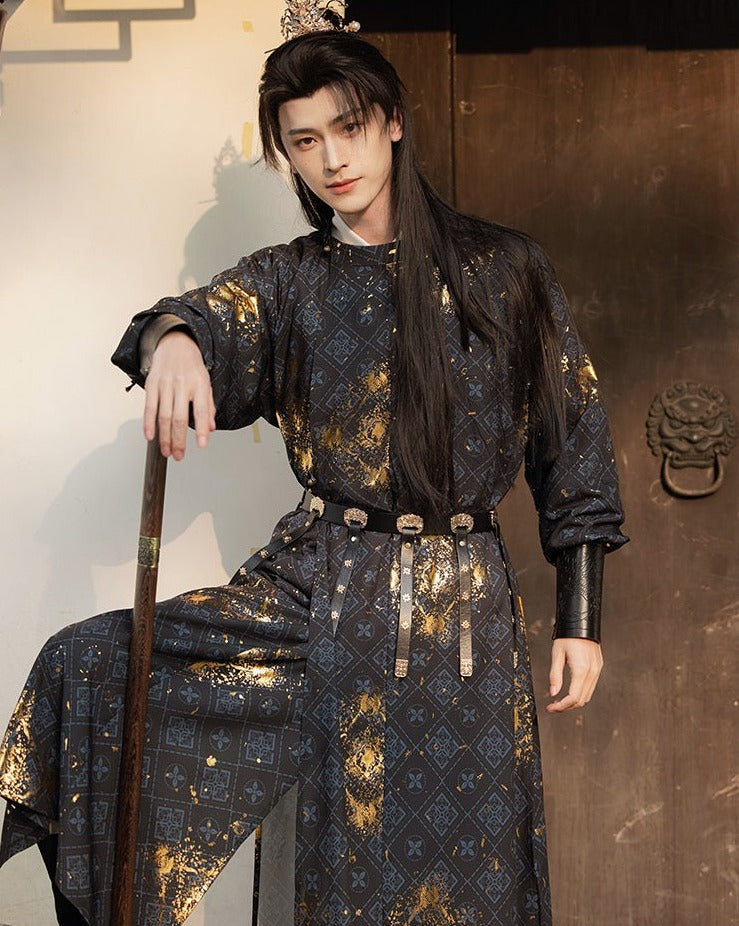 Tang Dynasty Man Modern Hanfu Men Tang Dynasty Round Neck Robe